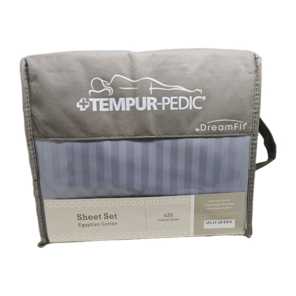 Tempur-Pedic Dream Fit Sheet Set Split Queen New Blue Egyptian Cotton 420 Count